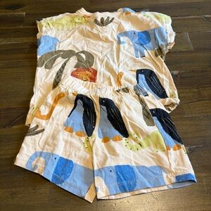 Zara Animal Print Boys Set Blue Tan Zoo Shorts 18-24 Months Neutral Toddler